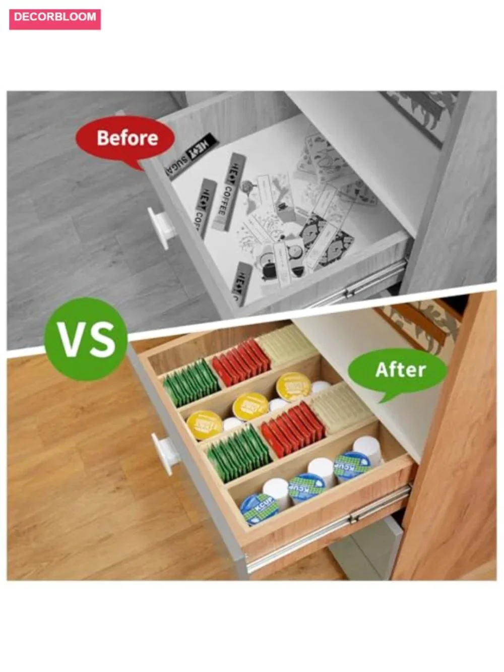 2 Pack Bamboo Tea Bag Organizers for Drawers, Coffee Station Storage